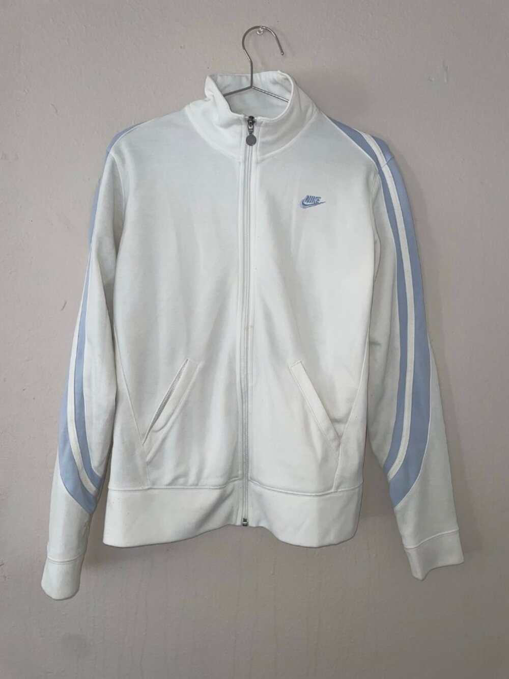 Nike Women's Track Jacket White Blue Stripe Full Zip Size L